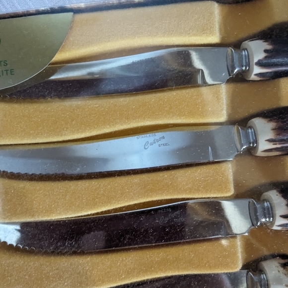 VTG Cutron 6 piece steak knife set faux antler  handles made in Canada NIB - Picture 4 of 6